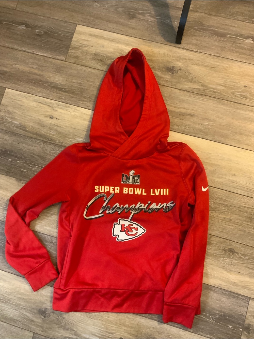 Nike Red Kansas City Chiefs Super Bowl LVIII Champions Kids Hoodie